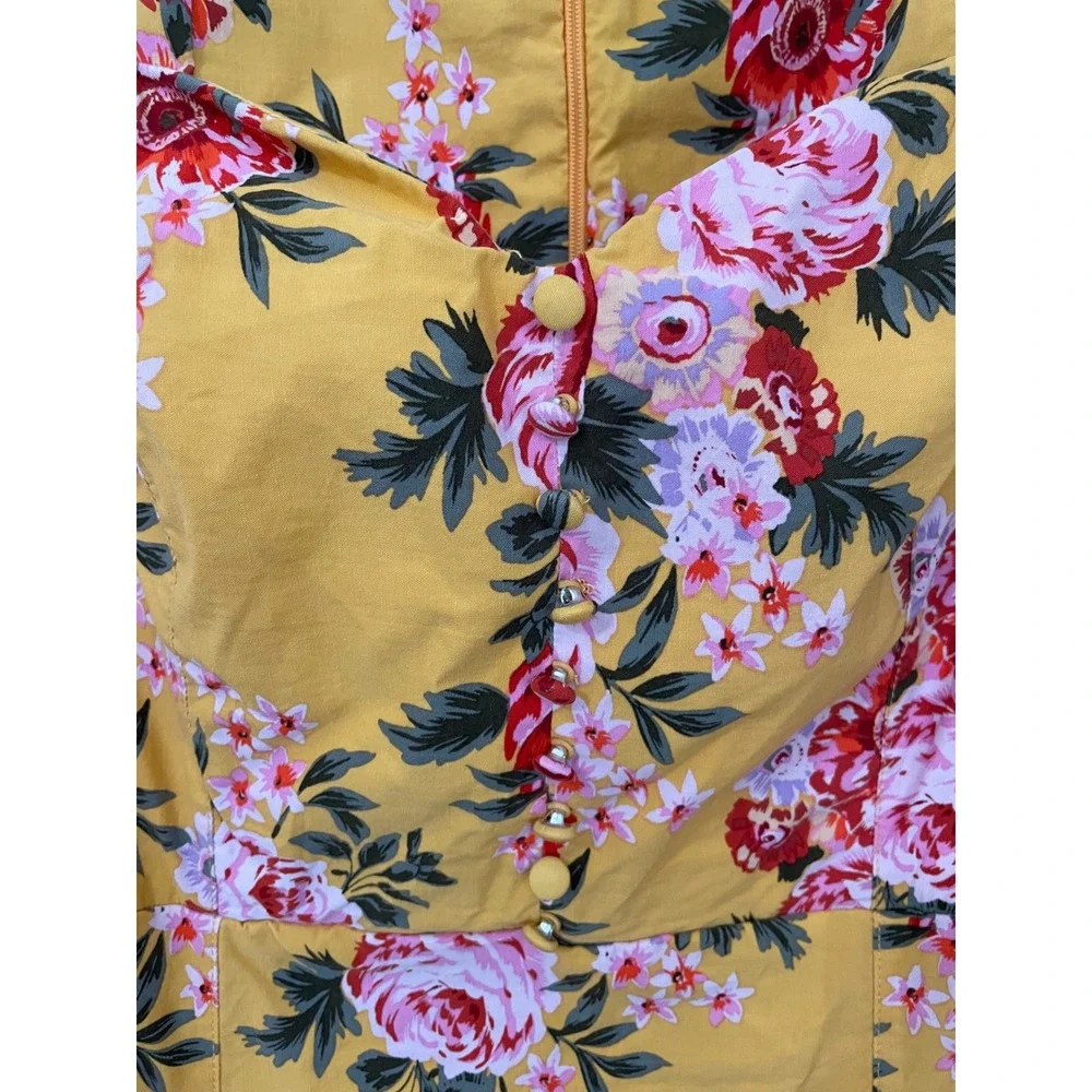 Anthropologie Size M Cecily Flora Midi Dress Garden‎ Party Cottagecore Yellow